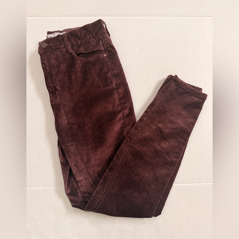 Free People Oracle Deep Burgundy Slim Fit Low Waist Velvet Pants